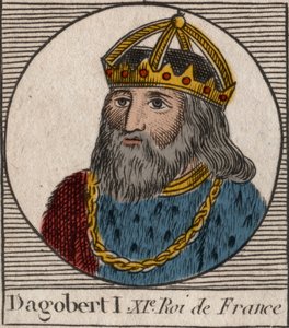 628年から638年までフランク王国の王であったダゴベールの肖像 - ダゴベール（605-39）フランク王国の王 - シャルル・コンスタント・ル・テリエの「フランス史に関する教本」（1821年）に掲載されている彫刻。 作： Anonymous Anonymous