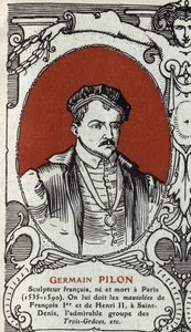 フランスの彫刻家ジェルマン・ピロン（1535-1590）の肖像。1914年のエングレーヴィング。個人蔵。 作： Anonymous Anonymous