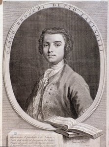 イタリアのカストラート、カルロ・ブロスキ（ファリネッリ）の肖像（エングレーヴィング、1735年 作： Anonymous Anonymous