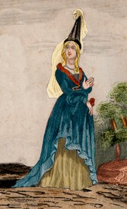 ブルターニュ公ジャン・ド・モンフォール（1293-1345）の妻、フランドルのジョアン（1295-1374）の肖像。1859年の「Le Monde」に掲載された版画。M. E. de Lostalot-Bachoue (Lostalot Bachoue)による「最も遠い時代から現代までの全民族の歴史」。Pr 作： Anonymous Anonymous