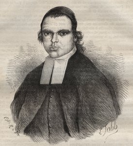 強姦と殺人の容疑をかけられた宗教フレール・レオタードのルイ・ボナファスの肖像。1850年1月27日、トゥーロンのバグネで死去。ピエール・ザッコーネ（1817-1895）による「Histoire des bagnes depuis leur création à nos jours」（1877年）に掲載された版画（コロニア・ペナーレ-ペ
