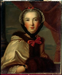 オルレアン公爵夫人マドモアゼル・ド・コンティ（Louise Henriette de Bourbon Conti）の肖像（1752年～1759年） 18世紀の匿名の絵画。薄暗い。0.7x0.6 m Versailles, musee du chateau. 作： Anonymous Anonymous