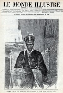 ダホメー（ベニン）の王、トファ1世（Toffa）（1850年頃～1908年）からポルト・ノボ（Porto-Novo）までの肖像。ある新聞。1892年の「Le monde illustree」に掲載されたエングレーヴィング。個人蔵。 作： Anonymous Anonymous