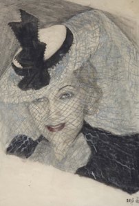 女優リュウボフ・オルロヴァの肖像 - Lioubov Petrovna Orlova (1902-1975) - Anonymous.紙に水彩、ガッシュ、ホワイトカラー、インク 作： Anonymous Anonymous