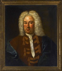 作曲家ゲオルク・フリードリヒ・ヘンデル（ヘンデル）（1685-1759）の肖像、匿名。キャンバスに油彩、サイズ：76x64