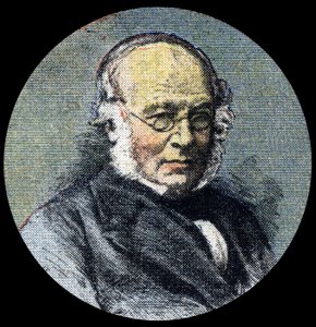 郵便の歴史1839年の郵便改革の発端となったSir Rowland Hill（1795-1879）の肖像。1920年4月15日の "Le petit journal "の詳細。個人コレクション 作： Anonymous Anonymous