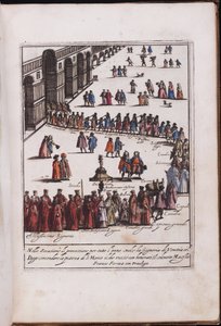 Procession du doge et de son entourage sur la place Saint Marc, Venise - ヴェネツィアのサン・マルコ広場における総督とその側近の行列、匿名 .銅版画、水彩画 作： Anonymous Anonymous
