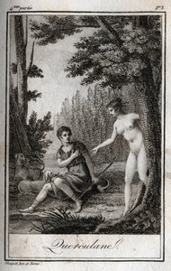 QUERCULANES、ニンフ、水路の守護者。Charles Albert Demoustier（1760-1801）の「Lettres a Emilie sur la mythologie」に掲載された1819年のエングレーヴィング。個人蔵。 作： Anonymous Anonymous