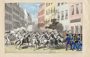 Revolution de juillet 1830 a Paris (The July Revolution of 1830) Anonymous engraving and watercolour 1830 Dim 25,7x40,3 cm Private Collection 作： Anonymous Anonymous