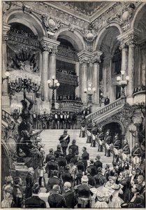 パリのオペラ・ガルニエで行われたガラの夜に、大階段を登るロシア人水兵。1893年10月29日の「Le Petit Parisien」に掲載されたエングレーヴィング。 作： Anonymous Anonymous