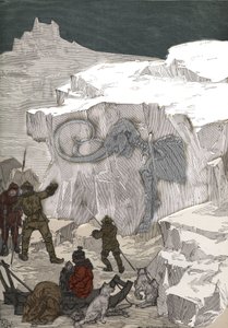 19世紀のシベリアにおけるマンモスの化石象牙の探索。Adolphe BITARDの "Les arts et metiers illustres "に掲載された1885年のエングレーヴィング。 作： Anonymous Anonymous