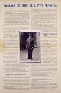 第二次世界大戦とヴィシー政権：1940年6月にフランスが締結した休戦協定に基づいて発表された、国民革命のプログラムを紹介するフランス国家元首フィリップ・ペタンのメッセージ（1940年秋個人蔵 作： Anonymous Anonymous