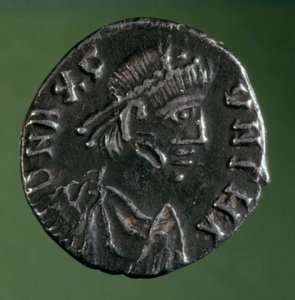 バンダルの王Gunthamund（484-496）の肖像が付いた銀製デニール。 作： Anonymous Anonymous