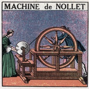 静的機械：1740年に発明されたジャン・アントワーヌ・ノレ（Jean-Antoine）（1700-1770）アベの機械。1925年の匿名のイラスト。個人蔵。 作： Anonymous Anonymous