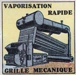 蒸気発生器：ボイラーの自動装填を可能にするメカニカルグリッド。1925年の匿名のイラスト。個人蔵。 作： Anonymous Anonymous