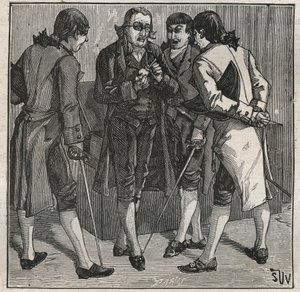 イギリスの鉱物学者John Mawe（1764-1829）によるブレシリアンフェイクダイヤモンドのテスト。Adolphe BITARDの "Les arts et metiers illustres "に掲載された1885年のエングレーヴィング。 作： Anonymous Anonymous