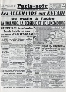 The Battle of Belgium or Belgian Campaign - 18-day Campaign - 第二次世界大戦中のドイツ軍によるベルギー侵攻 - PARIS EVIOR of 11-05-1940 - GERMANS INVASED HOLLAND, BELGIUM AND LUXEMBOURG - ベルギーの戦い。 作： Anonymous Anonymous