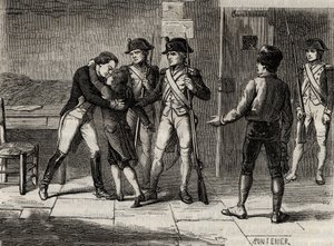 1793年、サン・ジャン要塞（マルセイユ）でのモンパンシエ公爵（アントワーヌ・ドルレアン）とボージョレ公爵（ルイ・シャルル・ドルレアン） - アルフォンス・ド・ラマルティーヌ（1790-1869）の「ジロンダンの歴史」に掲載されたエングレーヴィング 1865-1866 - 個人蔵 作： Anonymous Anonymous