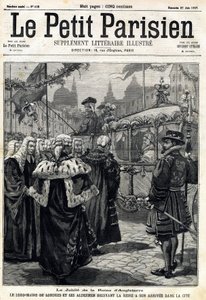 英国ヴィクトリア女王のジュビリー：女王の到着を迎えるロンドン市長ホレイショ・デイヴィス（1819-1901）と市会議員たち。1897年6月27日、「Le Petit Parisien」に掲載。プライベート・コレクション