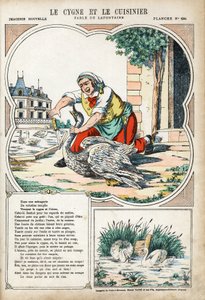 白鳥と料理人。Jean de LA FONTAINE（ラフォンテーヌ）（1621-1695）の「Les Fables」の匿名の挿絵。1880年頃、ポン・ア・ムソンの画像。個人蔵。 作： Anonymous Anonymous