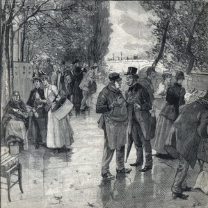 パリの波止場のほとりで、本を読むための散歩道。1892年10月30日、「Le petit parisien」に掲載された版画。個人蔵 作： Anonymous Anonymous