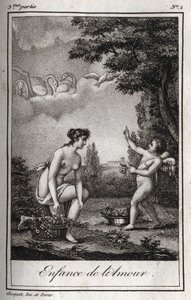愛の子供時代。Charles Albert Demoustier (1760-1801) の『Lettres a Emilie sur la mythologie』に掲載された1819年のエングレーヴィング。個人蔵。 作： Anonymous Anonymous