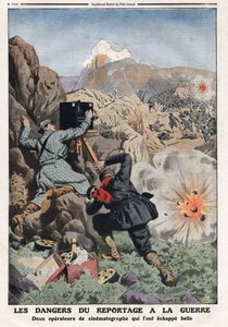 戦争中の報道の危険性「戦争中の国で命をかけている2人の特派員記者」イラスト：「Le Petity Journal」1912年3月11日号より 個人蔵 作： Anonymous Anonymous