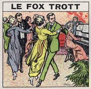 音楽の効果：社交界の夜にフォックストロット（Fox Trot）を踊るカップルたち。1925年の匿名のイラスト。個人のコレクション。 作： Anonymous Anonymous