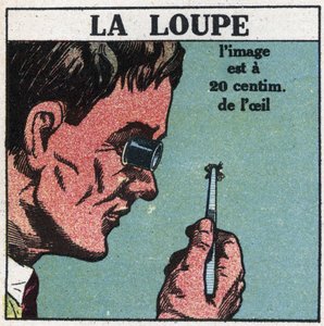 最初の光学機器、虫眼鏡。1925年の匿名のイラスト。個人蔵。 作： Anonymous Anonymous
