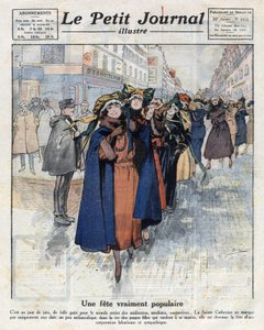 パリの街角で、伝統的な帽子をかぶった禁欲主義の少女、カザリネットの旅をする。イラストは1921年12月4日の「Le petit journal illustrious」から引用。個人蔵 作： Anonymous Anonymous
