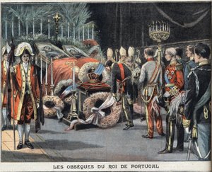 1908年2月1日に暗殺されて亡くなったポルトガル王シャルル1世（1863-1908）のオブラートです。1908年2月23日の新聞 "Le Peute Parisien "に掲載されたエングレーヴィング。個人蔵。 作： Anonymous Anonymous