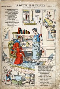 節約家と金融家。Jean de LA FONTAINE（ラフォンテーヌ）（1621-1695）の「Les Fables」の匿名の挿絵。1880年頃、ポン・ア・ムソンの画像。個人蔵。 作： Anonymous Anonymous