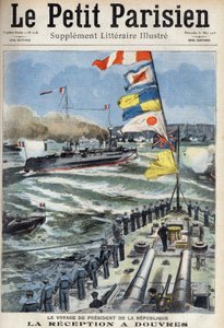 フランス共和国大統領アルマン・ファリエール（1841-1931）の旅：イギリス・ドーバーでのレセプションの様子。1908年5月31日の新聞「Le petit parisien」に掲載されたもの。個人のコレクションです。