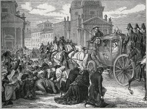 1814年5月24日、ローマ（Roma）での教皇ピウス7世（ピオ）（1742-1823）の凱旋。19世紀のエングレーヴィング。個人蔵。