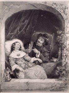 若い女性への医師の訪問（リトグラフ 作： Anonymous Anonymous