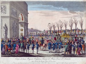 1810年4月2日、シャンゼリゼ通りのナポレオンとマリー・ルイーズの結婚行列 - Anonymous - 1810 - エッチング、水彩 - 35,3x45,7 - Private Collection 作： Anonymous Anonymous