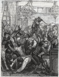 衛兵家具の盗難（現在のHotel de la Marine, Place de la Concorde） - 1792年9月11日から17日までの1週間に、ポール・ミエットに依頼された楽団がパリのHotel du Gard-Meuble de la Couronneでダイヤモンドの一部を盗んだ。 作： Anonymous Anonymous
