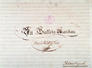ジュゼッペ・ヴェルディのオペラ『Un ballo in maschera』の初版譜面のタイトルページ。 作： Anonymous Anonymous
