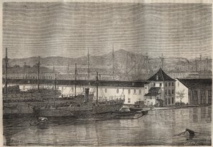 19世紀のトゥーロンのバッグン。ピエール・ザッコーネ（1817-1895）の「Histoire des bagnes depuis leur création à nos jours」（1877年）に掲載された版画（コロニア・ペナーレ＝流刑地） 個人蔵。 作： Anonymous Anonymous