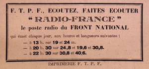 "国民戦線のラジオ局 "であるラジオ・フランスの聴取を呼びかけるFFI-FTPFのトラクト 作： Anonymous Anonymous