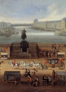 17世紀のパリのポン・ヌフの交通状況 詳細匿名の絵画。パリ、カルナヴァレ美術館 作： Anonymous Anonymous