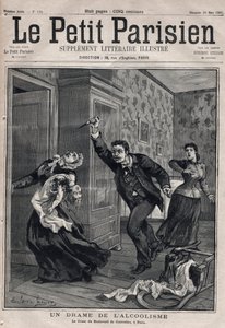 様々な事実：アルコール依存症のドラマ - Le crime du Boulevard de Courcelles - Engraving in "Le petit Parisien" from 1891 - Collection privee 作： Anonymous Anonymous
