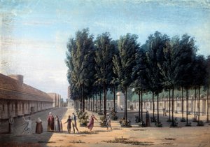 ビセトルのホスピスでのペイジブルの中庭の眺め 1824年の病院での精神病者の歩み。匿名のガッシュ。パリ、カルナヴァレ美術館 作： Anonymous Anonymous