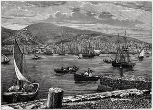 ギリシャのSyra島の眺め。Louis-Eugene (Louis Eugene) Louvetによる「Les Missions Catholiques au XIXeme Siecle」に掲載された版画。 作： Anonymous Anonymous