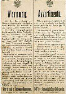 1916年2月16日、イタリア人捕虜の逃亡後、オーストリア国民に彼らを助けないよう求める警告（刻印 作： Anonymous Anonymous