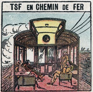 無線電話：鉄道貨車の中のT.S.F.1925年の匿名のイラスト。個人蔵。 作： Anonymous Anonymous