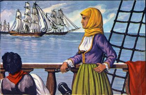 ギリシャ独立のヒロイン、ブブリナ（Bouboulina）・ラスカリナ（1771-1825）のポスターを模したもの。 作： Anonymous Anonymous