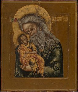 神を受け入れる者、シメオン、1800 作： Anonymous Russian icon painter