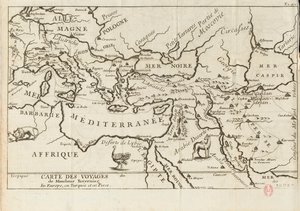 17世紀、タヴェルニエの「ヨーロッパ、ペルシャ、トルコ旅行記」の地図。