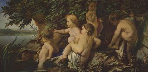 入浴する子供たち（油絵） 作： Anselm Feuerbach